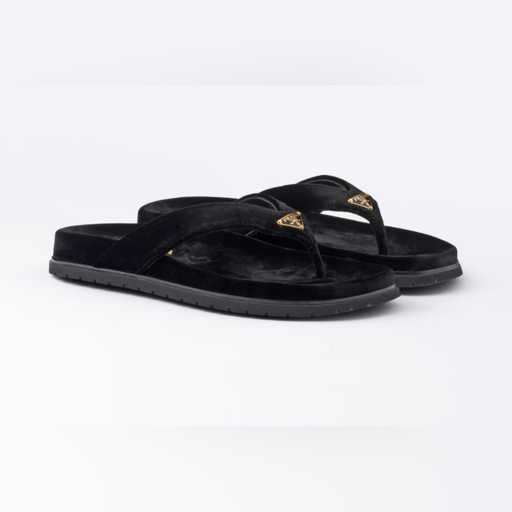 New Prada Black Velvet thong flip-flops Size 40.5 (US 10.5)